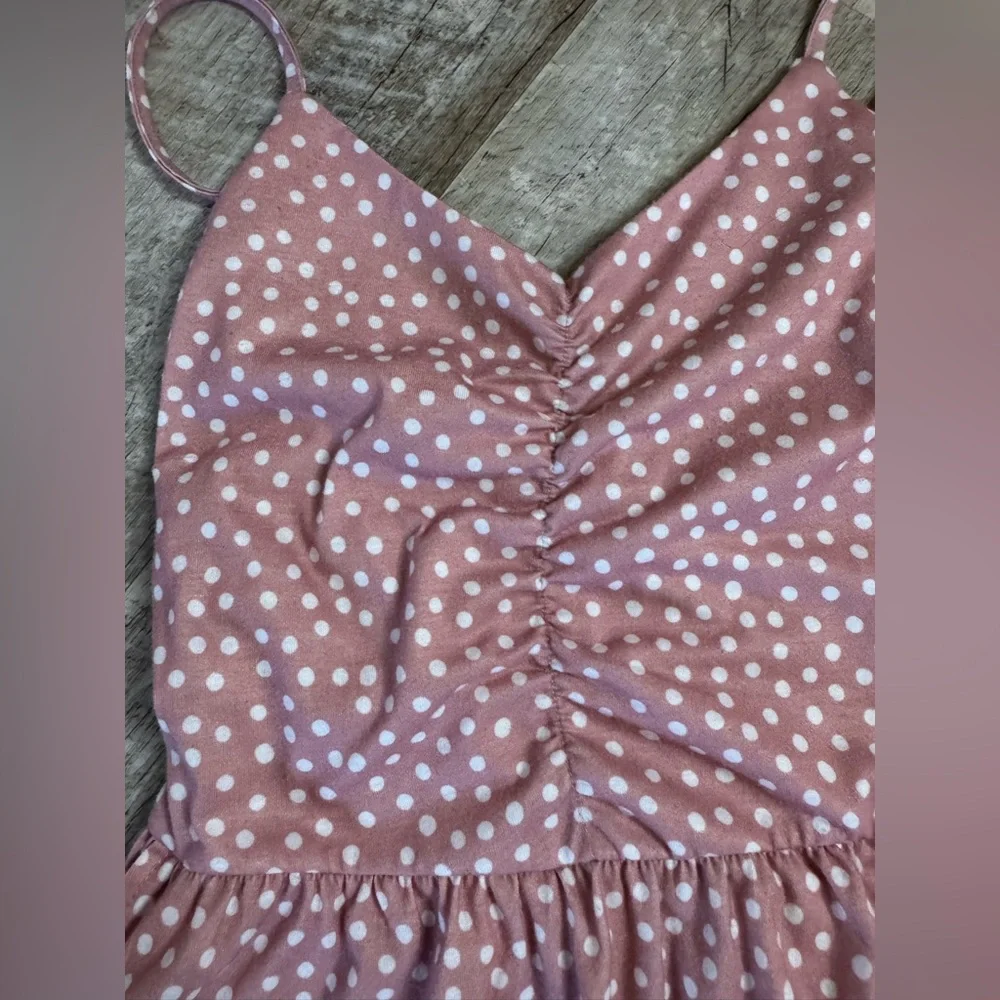 Yathon size SMALL pink/white polka dot midi sundress,  straps adjust, zip side - Picture 6 of 15